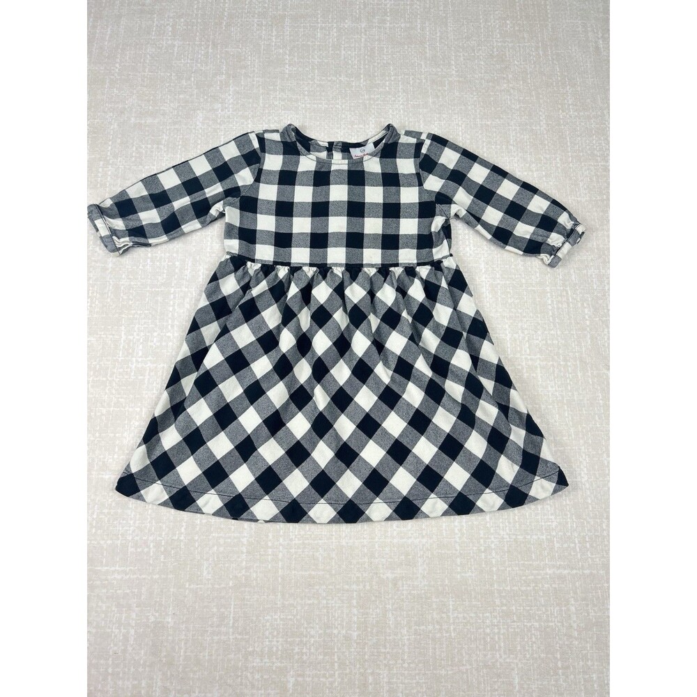 Hanna Anderson Black & White Plaid Flannel Buffalo Check Dress 120 Girls Size 6